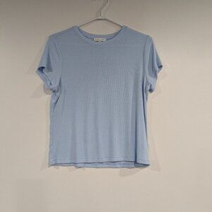 Maison d'Amelie Ribbed Modal T-Shirt Pale Blue Size Medium